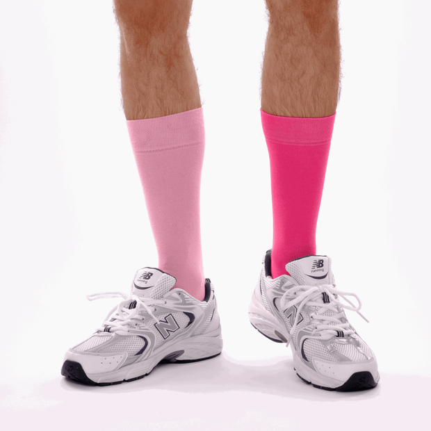 Hot Pink & Candy Pink Odd Socks – Mismatched Cotton Crew Socks - Odd Socks
