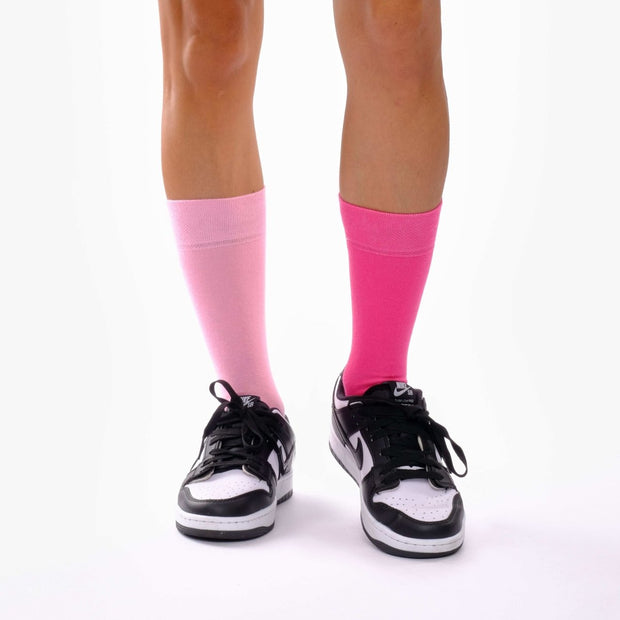 Hot Pink & Candy Pink Odd Socks – Mismatched Cotton Crew Socks - Odd Socks