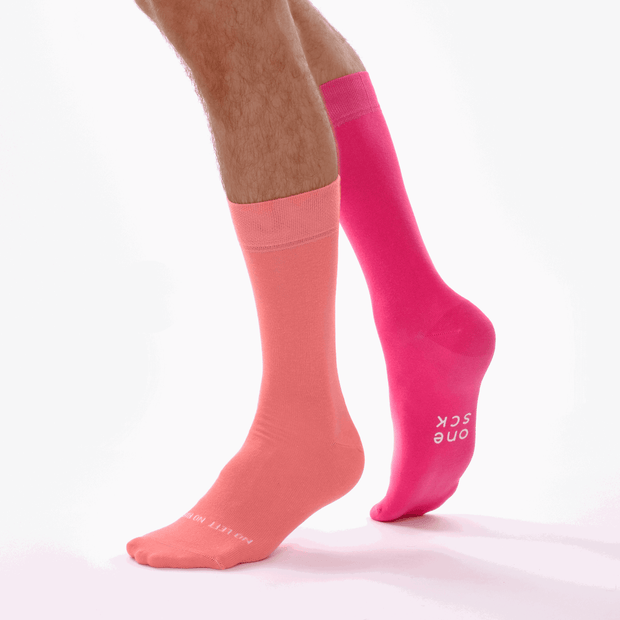 Hot Pink & Coral Pink Odd Socks – Mismatched Cotton Crew Socks - Odd Socks