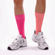 Hot Pink & Coral Pink Odd Socks – Mismatched Cotton Crew Socks - Odd Socks