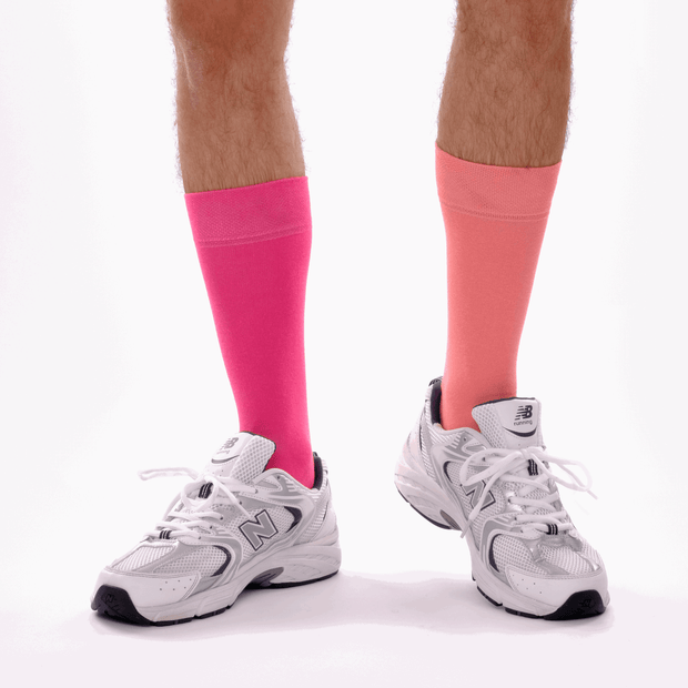 Hot Pink & Coral Pink Odd Socks – Mismatched Cotton Crew Socks - Odd Socks