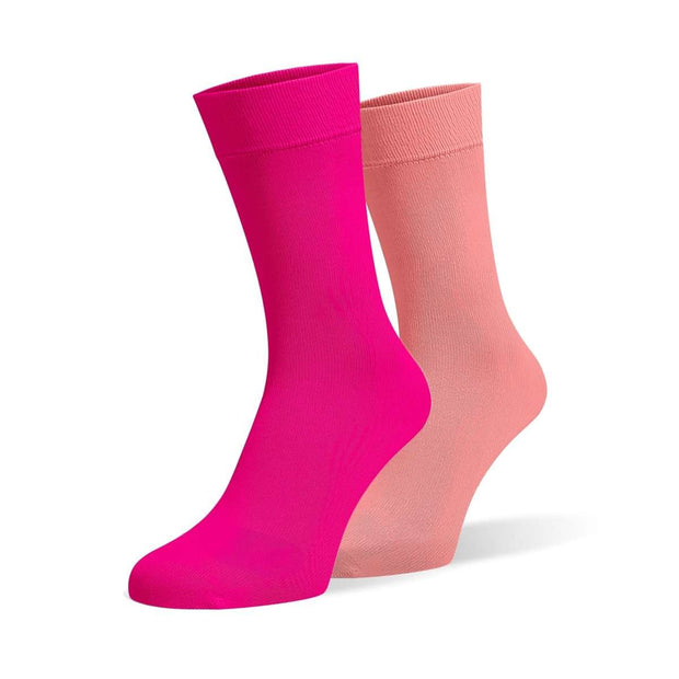 Hot Pink & Coral Pink Odd Socks – Mismatched Cotton Crew Socks - Odd Socks
