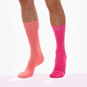 Hot Pink & Coral Pink Odd Socks – Mismatched Cotton Crew Socks - Odd Socks