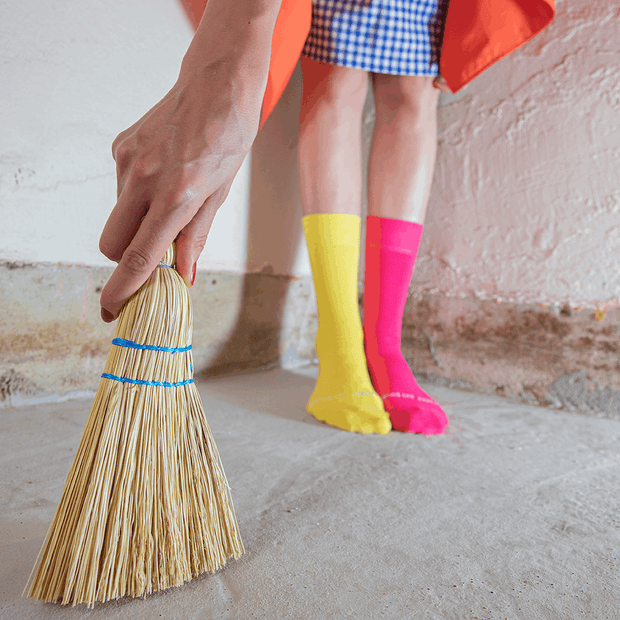 Hot Pink & Yellow Odd Socks – Mismatched Cotton Crew Socks - Odd Socks