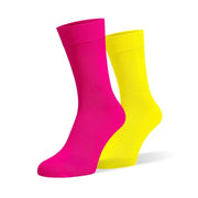 Hot Pink & Yellow Odd Socks – Mismatched Cotton Crew Socks - Odd Socks