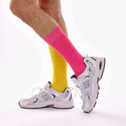 Hot Pink & Yellow Odd Socks – Mismatched Cotton Crew Socks - Odd Socks