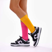 Light Orange & Hot Pink Odd Socks – Mismatched Cotton Crew Socks - Odd Socks