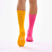 Light Orange & Hot Pink Odd Socks – Mismatched Cotton Crew Socks - Odd Socks