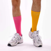 Light Orange & Hot Pink Odd Socks – Mismatched Cotton Crew Socks - Odd Socks