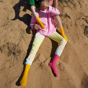 Light Orange & Hot Pink Odd Socks – Mismatched Cotton Crew Socks - Odd Socks