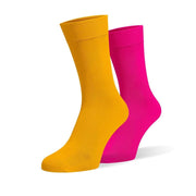 Light Orange & Hot Pink Odd Socks – Mismatched Cotton Crew Socks - Odd Socks