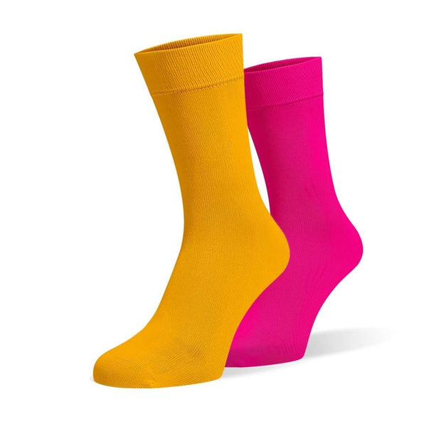 Light Orange & Hot Pink Odd Socks – Mismatched Cotton Crew Socks - Odd Socks