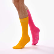 Light Orange & Hot Pink Odd Socks – Mismatched Cotton Crew Socks - Odd Socks