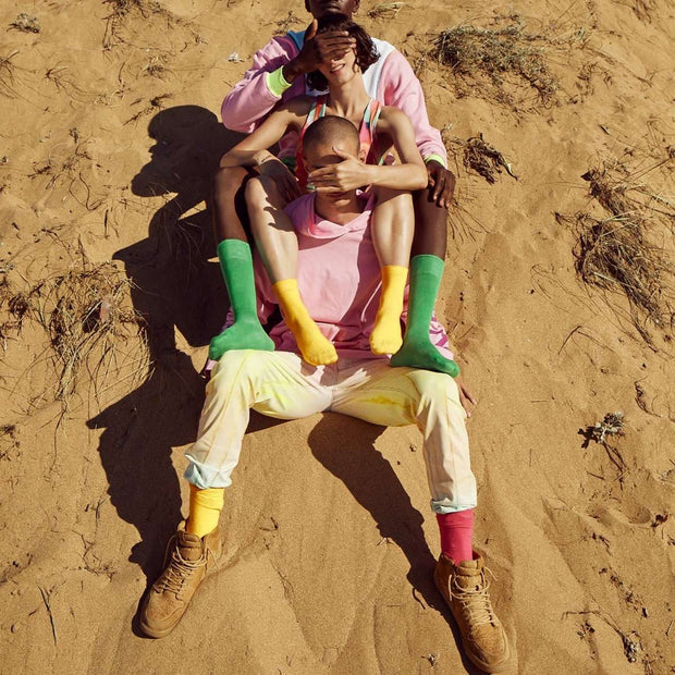 Light Orange & Hot Pink Odd Socks – Mismatched Cotton Crew Socks - Odd Socks