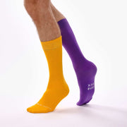 Light Orange & Purple Odd Socks – Mismatched Cotton Crew Socks - Odd Socks