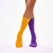 Light Orange & Purple Odd Socks – Mismatched Cotton Crew Socks - Odd Socks