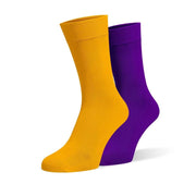 Light Orange & Purple Odd Socks – Mismatched Cotton Crew Socks - Odd Socks