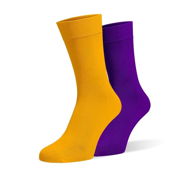 Light Orange & Purple Odd Socks – Mismatched Cotton Crew Socks - Odd Socks
