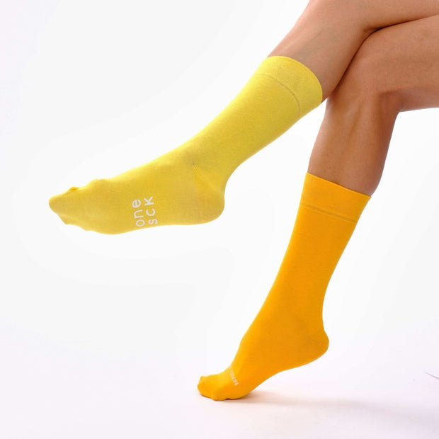 Light Orange & Yellow Odd Socks – Mismatched Cotton Crew Socks - Odd Socks