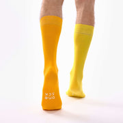Light Orange & Yellow Odd Socks – Mismatched Cotton Crew Socks - Odd Socks