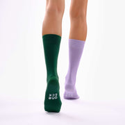 Lilac & Dark Green Odd Socks – Mismatched Cotton Crew Socks - Odd Socks