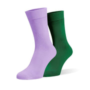 Lilac & Dark Green Odd Socks – Mismatched Cotton Crew Socks - Odd Socks