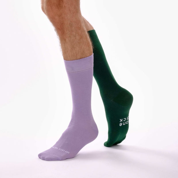 Lilac & Dark Green Odd Socks – Mismatched Cotton Crew Socks - Odd Socks