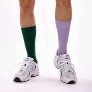Lilac & Dark Green Odd Socks – Mismatched Cotton Crew Socks - Odd Socks