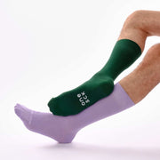 Lilac & Dark Green Odd Socks – Mismatched Cotton Crew Socks - Odd Socks