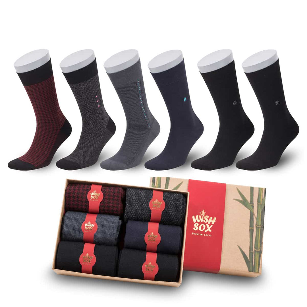 Men’s Bamboo &amp; Organic Cotton Dress Socks – 6 Pair Gift Box -Pair Socks