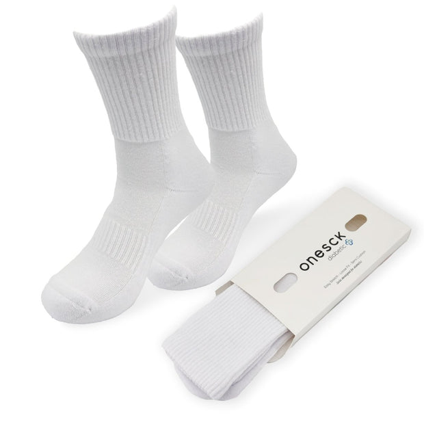 Off White Cotton Crew Ribbed Diabetic Socks - Twin Socks