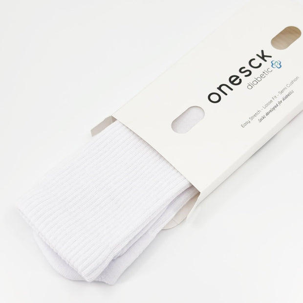 Off White Cotton Crew Ribbed Diabetic Socks - Twin Socks