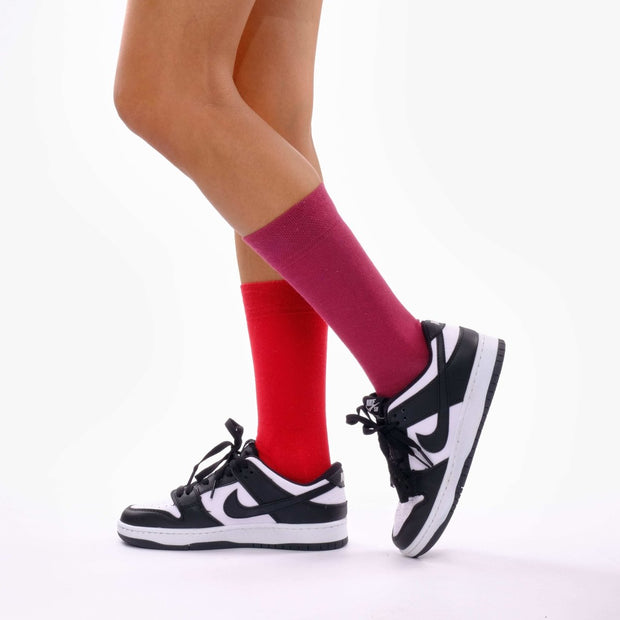 Red & Burgundy Odd Socks – Mismatched Cotton Crew Socks - Odd Socks