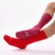 Red & Burgundy Odd Socks – Mismatched Cotton Crew Socks - Odd Socks