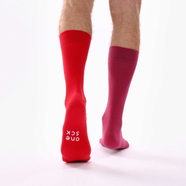 Red & Burgundy Odd Socks – Mismatched Cotton Crew Socks - Odd Socks