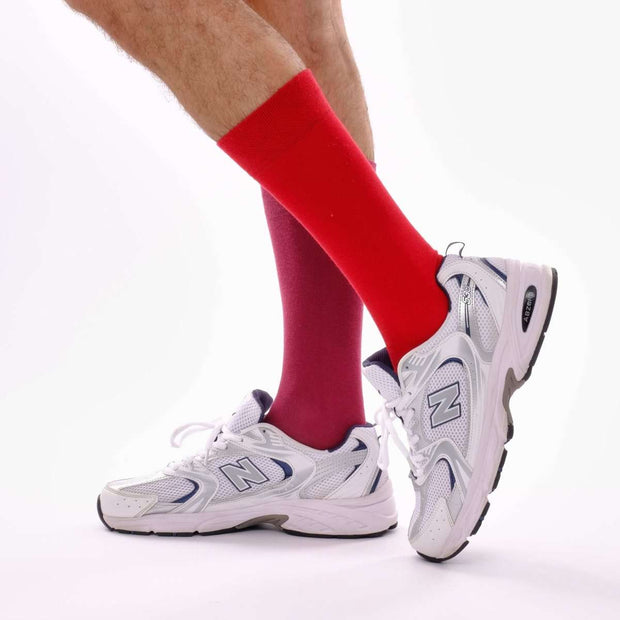 Red & Burgundy Odd Socks – Mismatched Cotton Crew Socks - Odd Socks