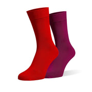 Red & Burgundy Odd Socks – Mismatched Cotton Crew Socks - Odd Socks