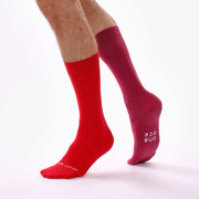Red & Burgundy Odd Socks – Mismatched Cotton Crew Socks - Odd Socks