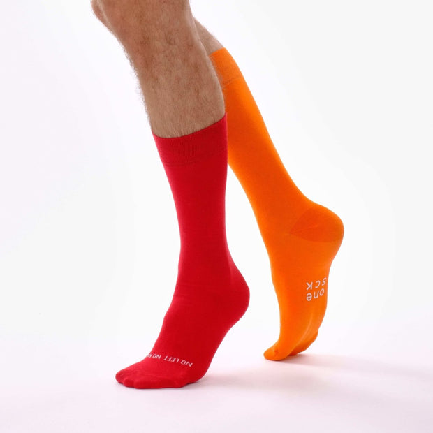 Red & Orange Odd Socks – Mismatched Cotton Crew Socks - Odd Socks