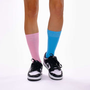 Sky Blue and Candy Pink Odd Socks – Mismatched Cotton Crew Socks - Odd Socks