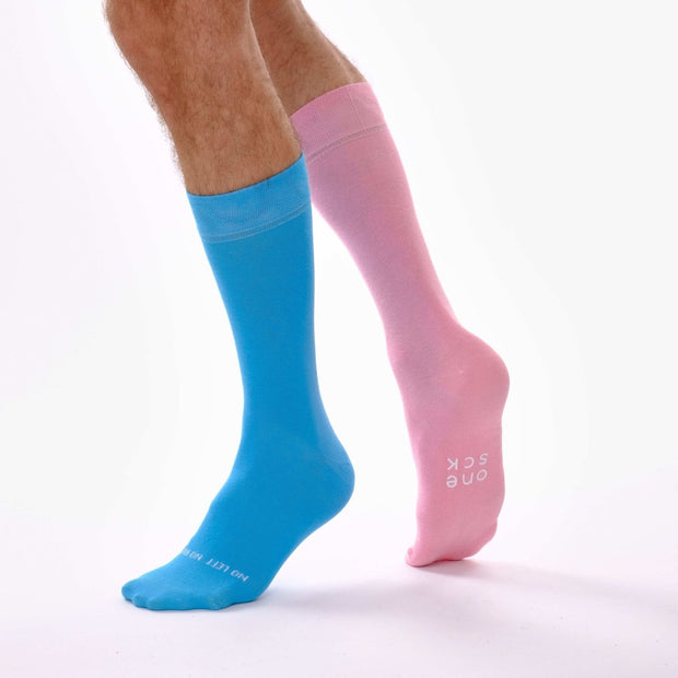 Sky Blue and Candy Pink Odd Socks – Mismatched Cotton Crew Socks - Odd Socks