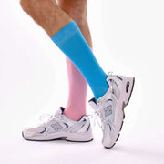 Sky Blue and Candy Pink Odd Socks – Mismatched Cotton Crew Socks - Odd Socks