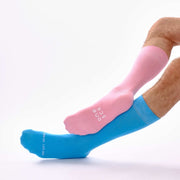 Sky Blue and Candy Pink Odd Socks – Mismatched Cotton Crew Socks - Odd Socks