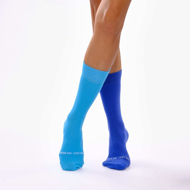 Sky Blue & Royal Blue Odd Socks – Mismatched Cotton Crew Socks - Odd Socks
