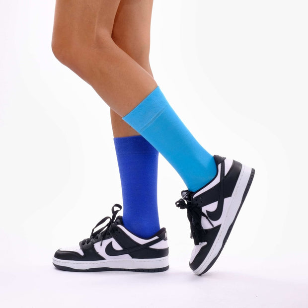 Sky Blue & Royal Blue Odd Socks – Mismatched Cotton Crew Socks - Odd Socks