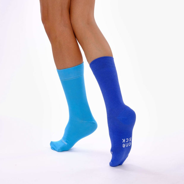 Sky Blue & Royal Blue Odd Socks – Mismatched Cotton Crew Socks - Odd Socks