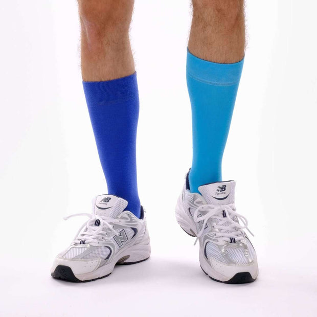 Sky Blue & Royal Blue Odd Socks – Mismatched Cotton Crew Socks - Odd Socks