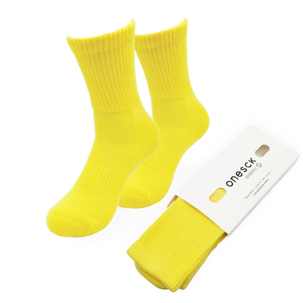 Yellow Cotton Crew Ribbed Diabetic Socks - Twin Socks