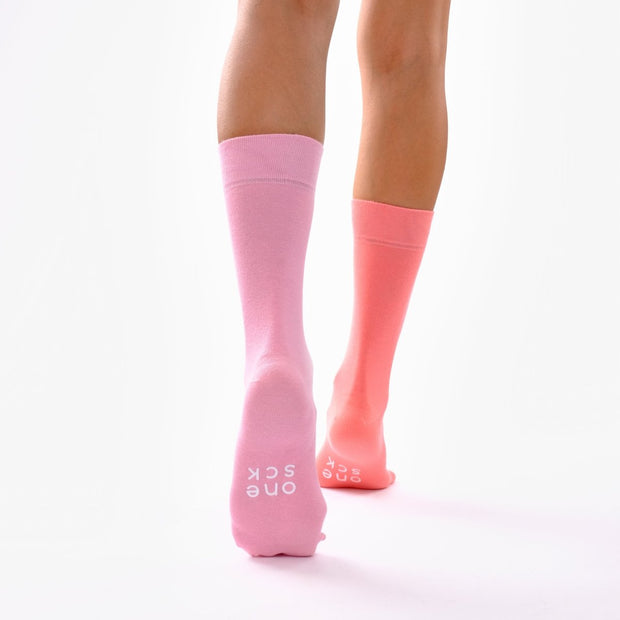 Coral Pink & Candy Pink Odd Socks – Mismatched Cotton Crew Socks - Odd Socks