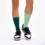 Dark Green & Seafoam Green Odd Socks – Mismatched Cotton Crew Socks - Odd Socks